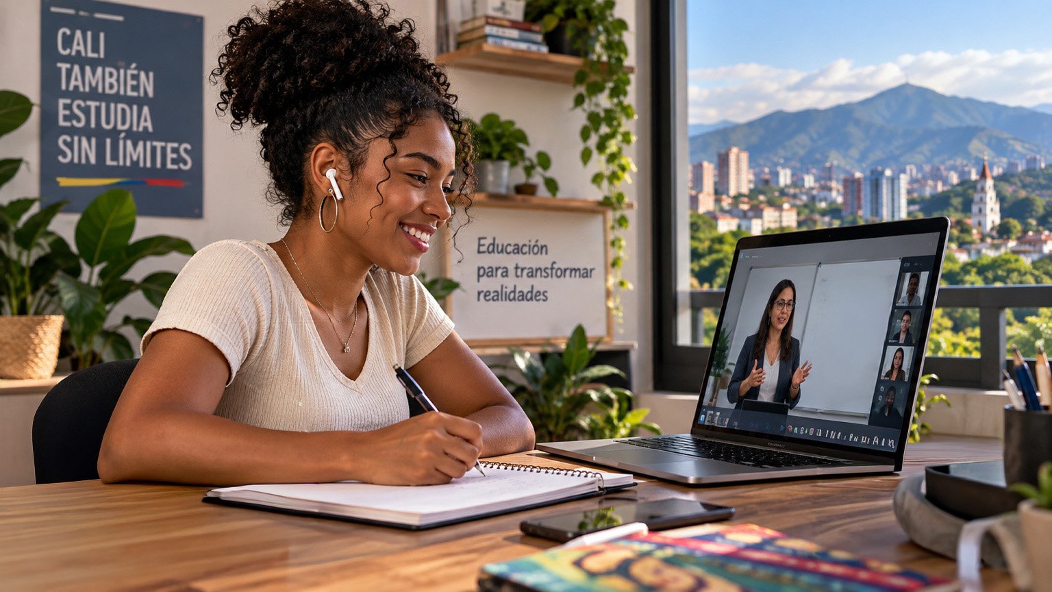 Estudiante de Cali aprendiendo en modalidad virtual